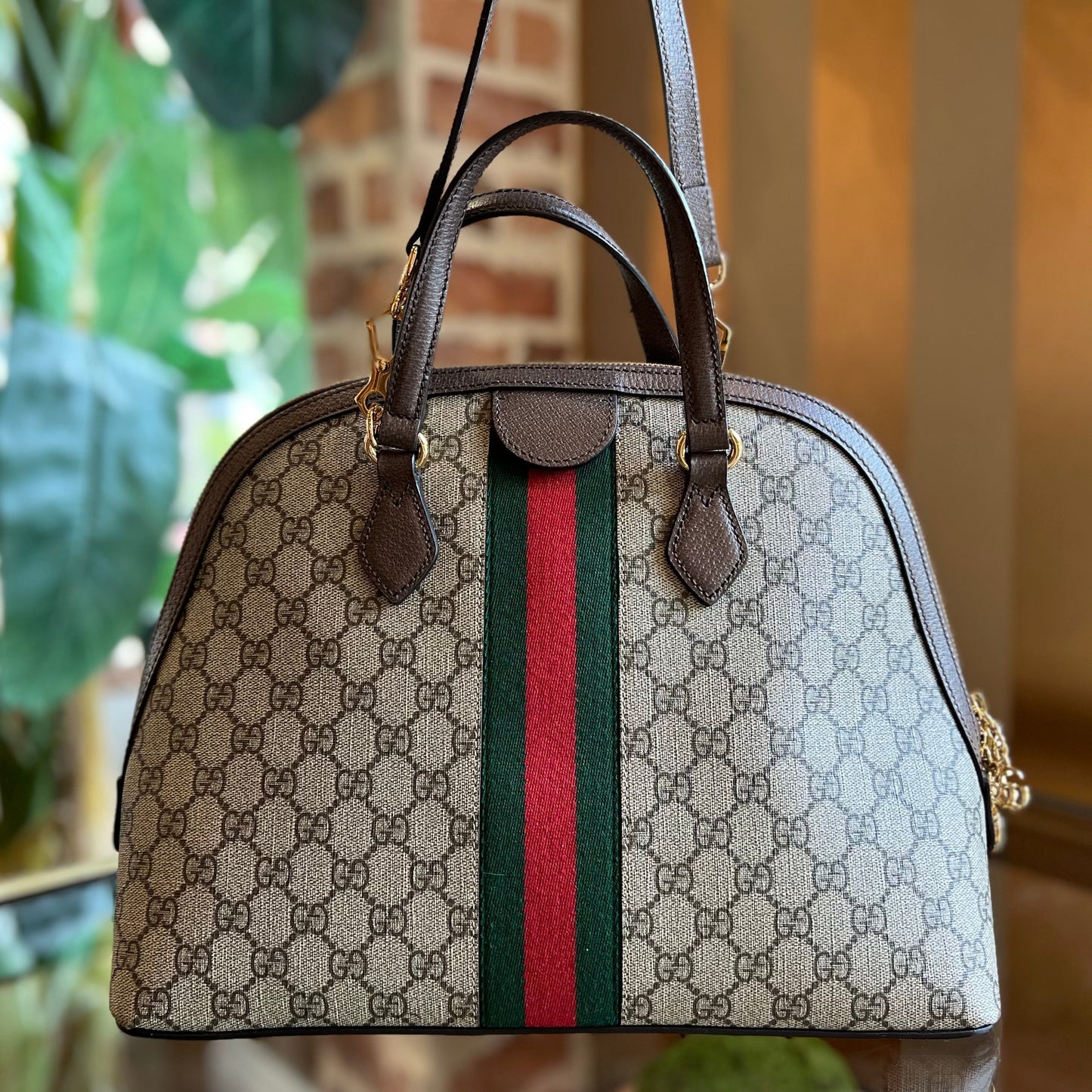 Gucci Monogram Leather Canvas Handbag