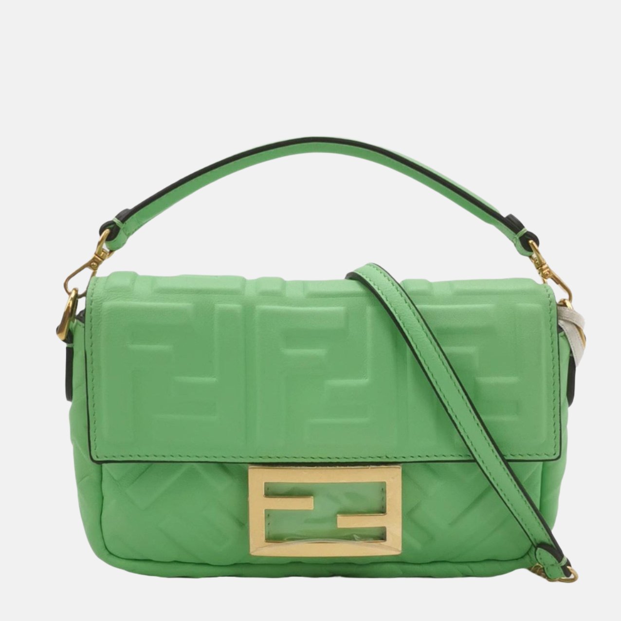 Fendi Baguette Mini Green Nappa Leather Crossbody Bag