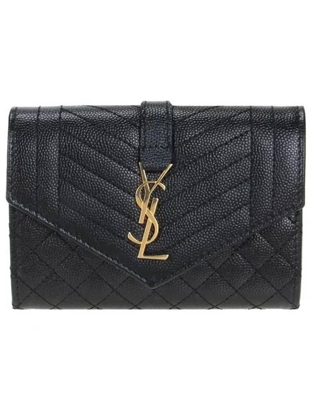 Luxury Saint Laurent Trending 2025 Matelasse Monogram Envelope Small Half Wallet Black