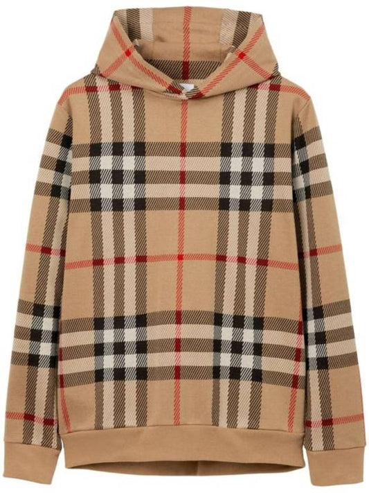 Luxury Burberry Check Cotton Jacquard Hoodie Beige