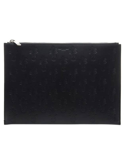 Luxury Saint Laurent Trending 2025 Skull Pineapple Pattern Clutch Bag Black