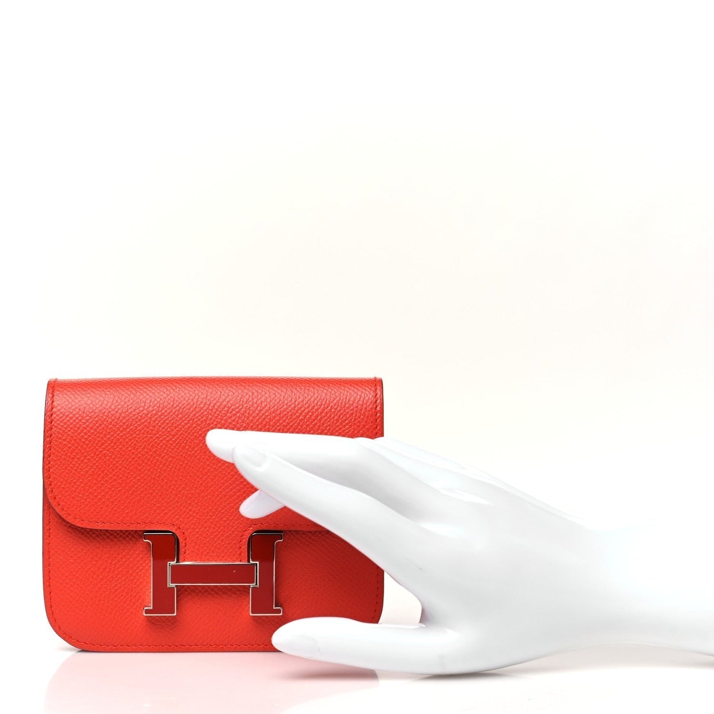 Hermes Epsom Enamel Constance Slim Wallet Capucine Sanguine