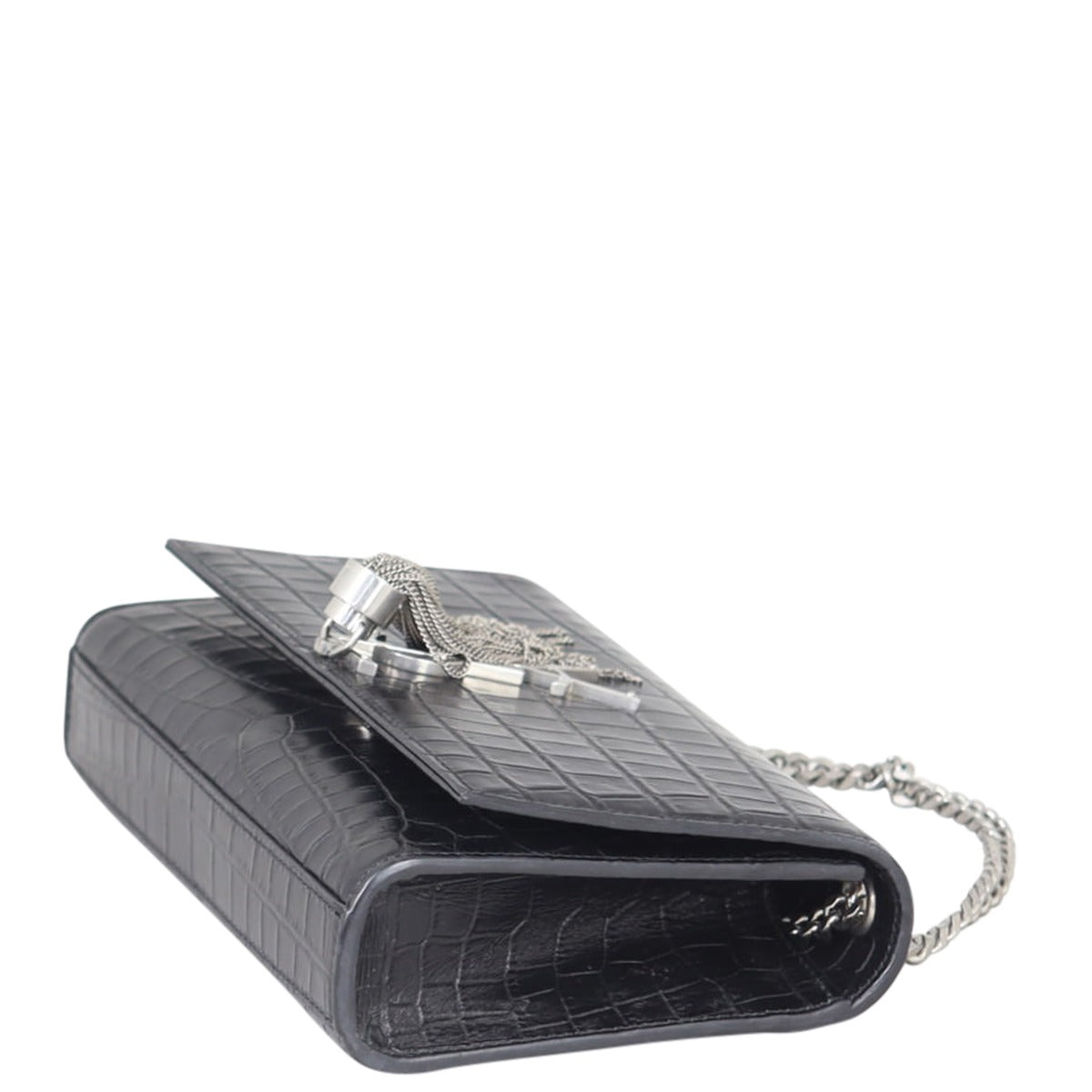 Saint Laurent Kate Tassel Chain Bag Small Croc-Embossed