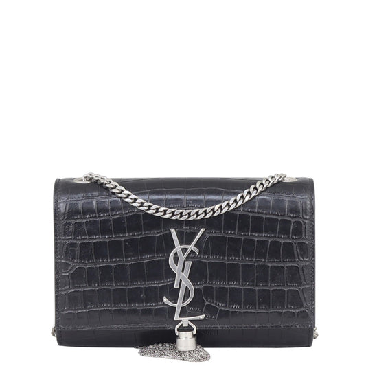 Saint Laurent Kate Tassel Chain Bag Small Croc-Embossed