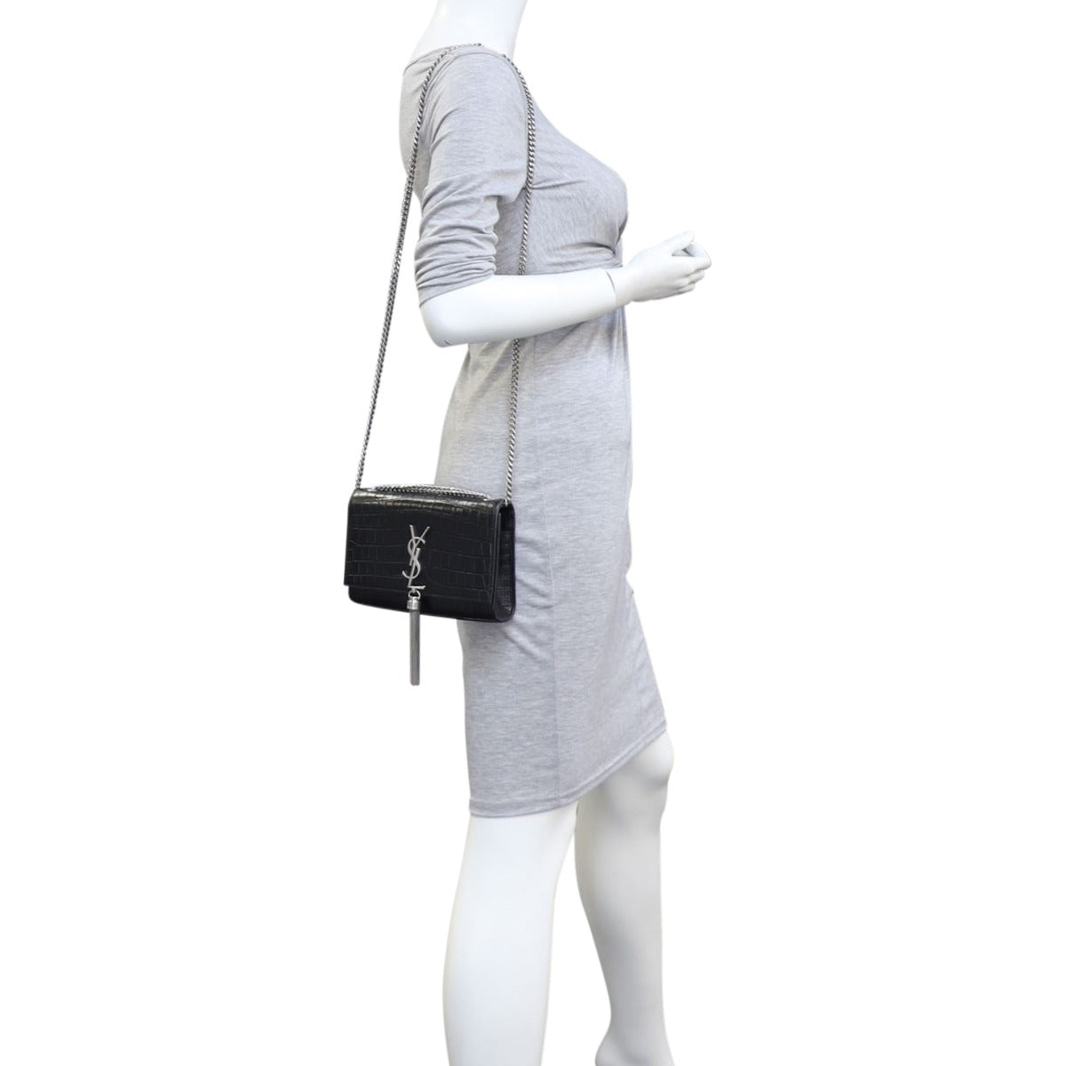 Saint Laurent Kate Tassel Chain Bag Small Croc-Embossed