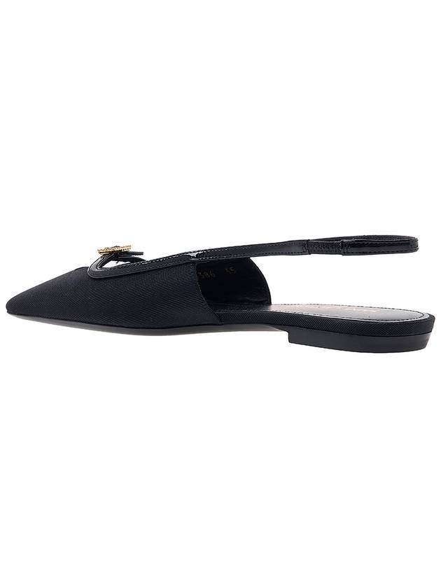 Luxury Saint Laurent Trending 2025 Blade Ottoman Fabric Patent Leather Slingback Flats Black