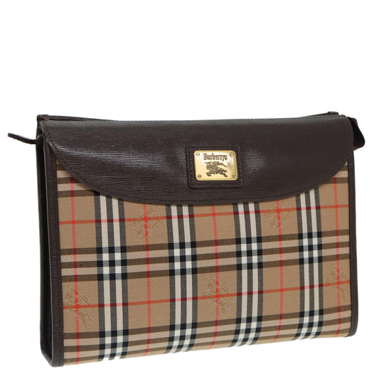 Luxury BurberrySs Nova Check Clutch Bag Canvas Leather Beige Brown Auth 88490