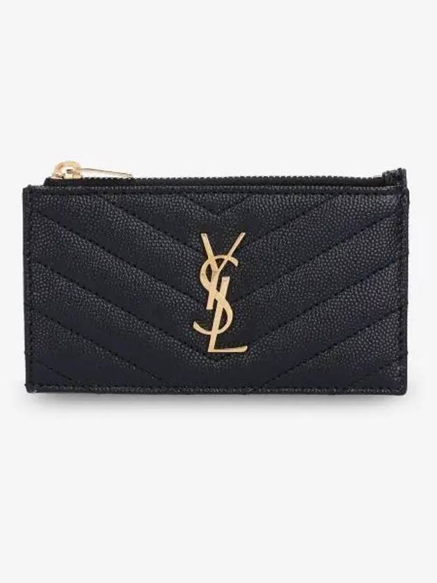 Luxury Saint Laurent Trending 2025 Monogram Fragment Zipper Card Wallet Black