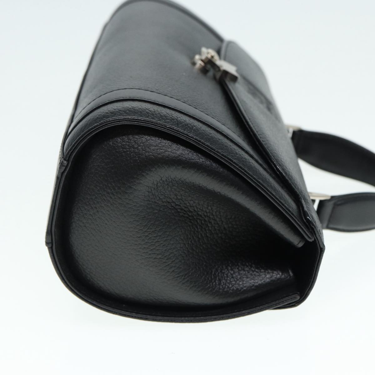 Luxury BurberrySs Hand Bag Leather Black Silver Auth 88770