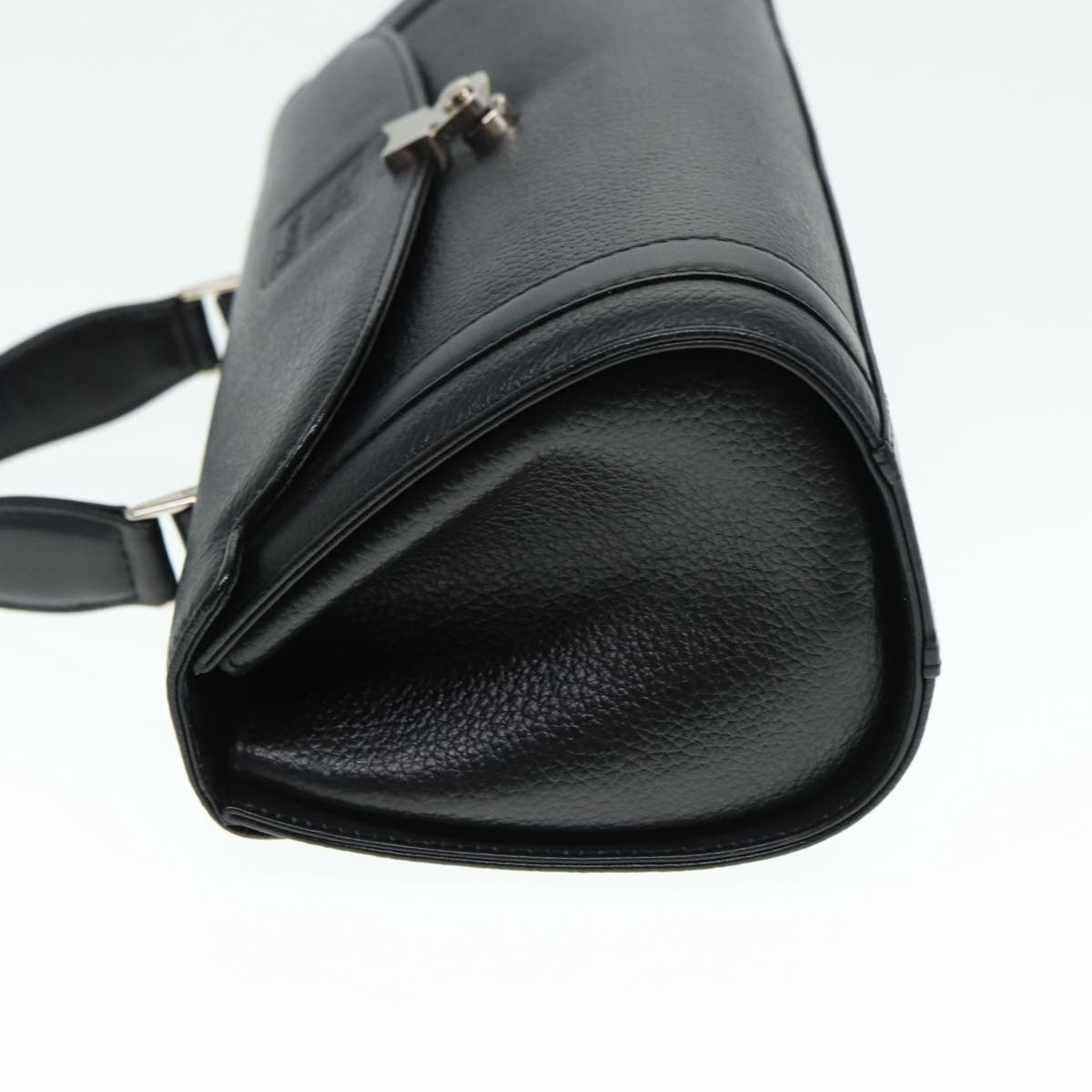 Luxury BurberrySs Hand Bag Leather Black Silver Auth 88770