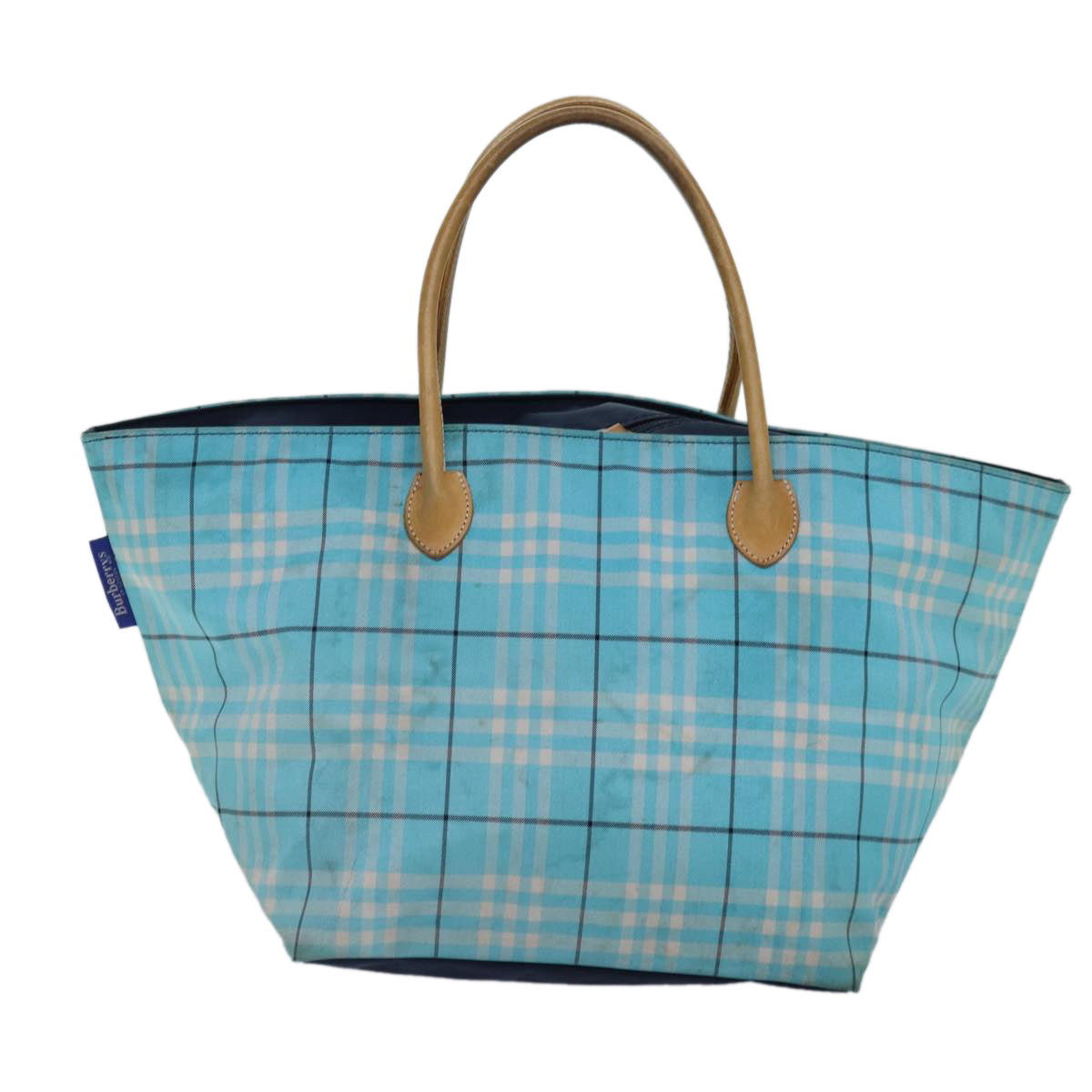 Luxury BurberrySs Nova Check Blue Label Tote Bag Nylon Light Blue Silver Auth 88783