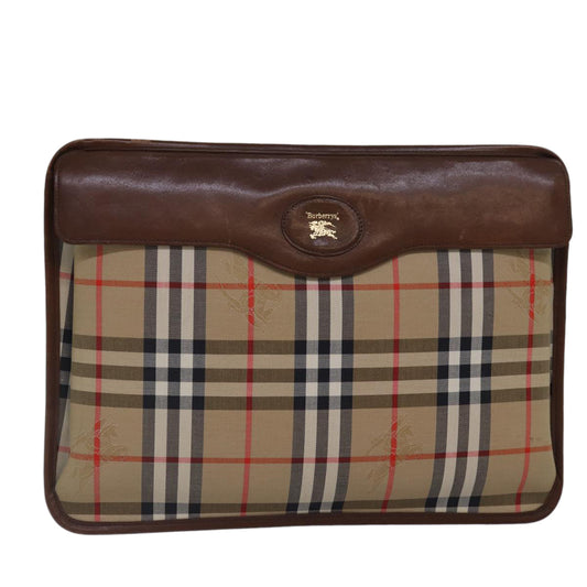 Luxury BurberrySs Nova Check Document Case Clutch Bag Canvas Beige Brown Auth 88787