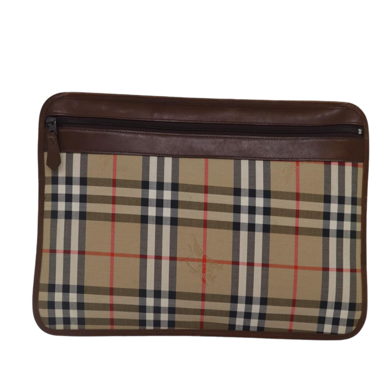 Luxury BurberrySs Nova Check Document Case Clutch Bag Canvas Beige Brown Auth 88787