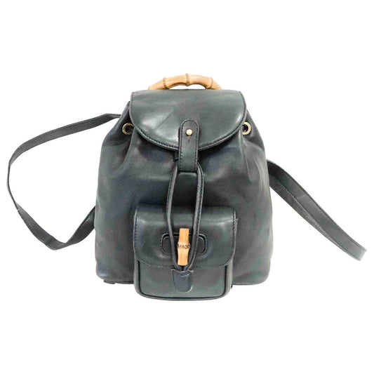 Gucci bamboo black leather handbag