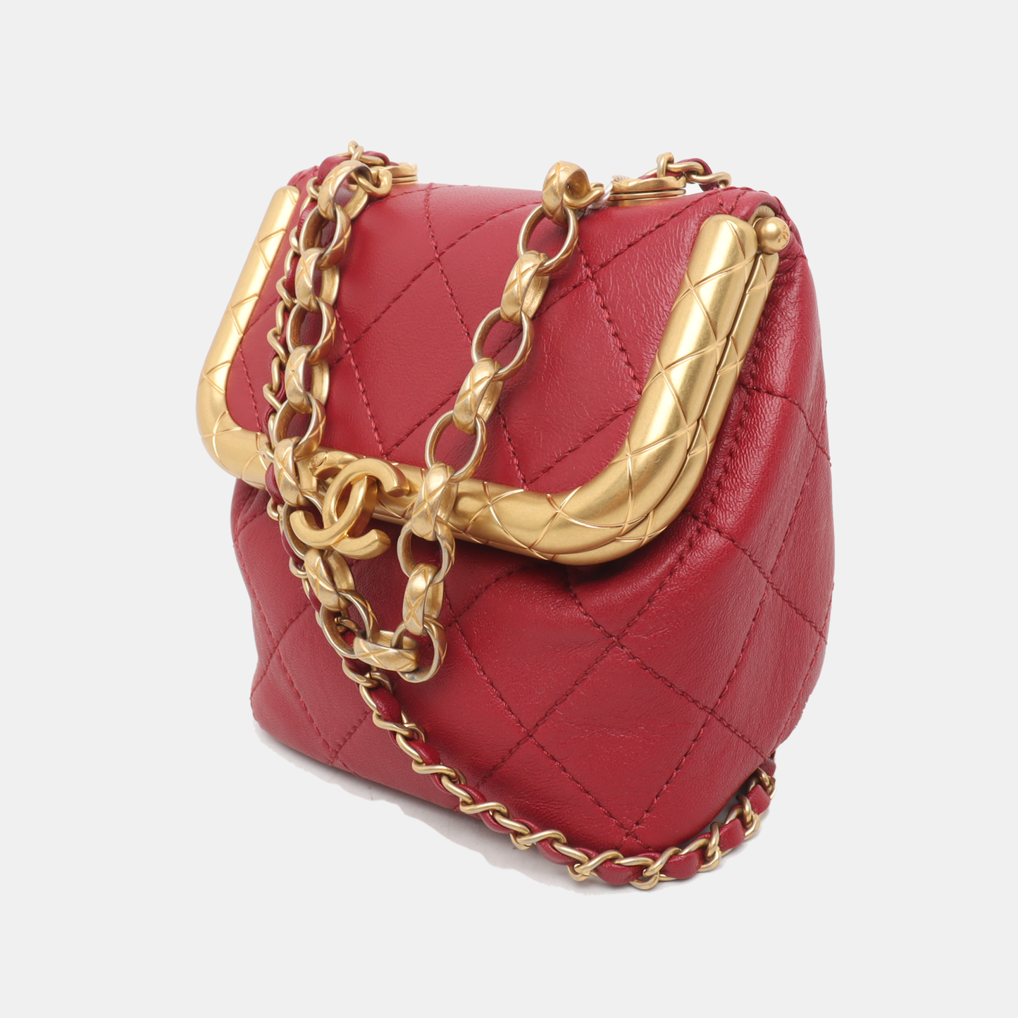 Chanel Kiss Lock Clasp Bag Super Mini Red Lambskin Leather Gold-tone Hardware, 2020