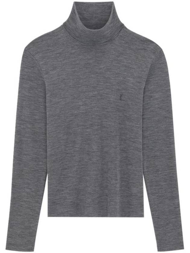 Luxury Saint Laurent Trending 2025 Embroidered Logo Roll Neck Wool Knit Top Grey