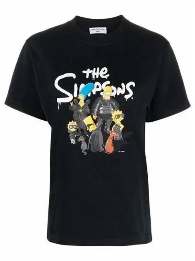 Luxury Balenciaga Trending 2026 Women's The Simpsons Printing Small Fit Short Sleeve T-Shirt Black