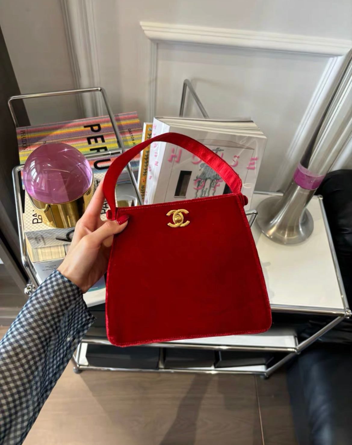 Chanel Rare  Classic Velvet Red Kelly Bag Gold Plated Hardware