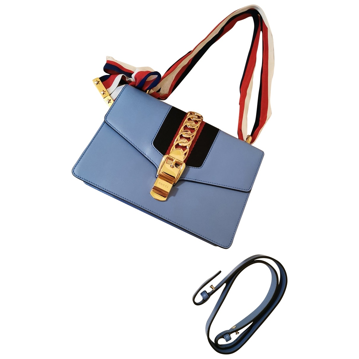 Gucci sylvie blue leather handbag