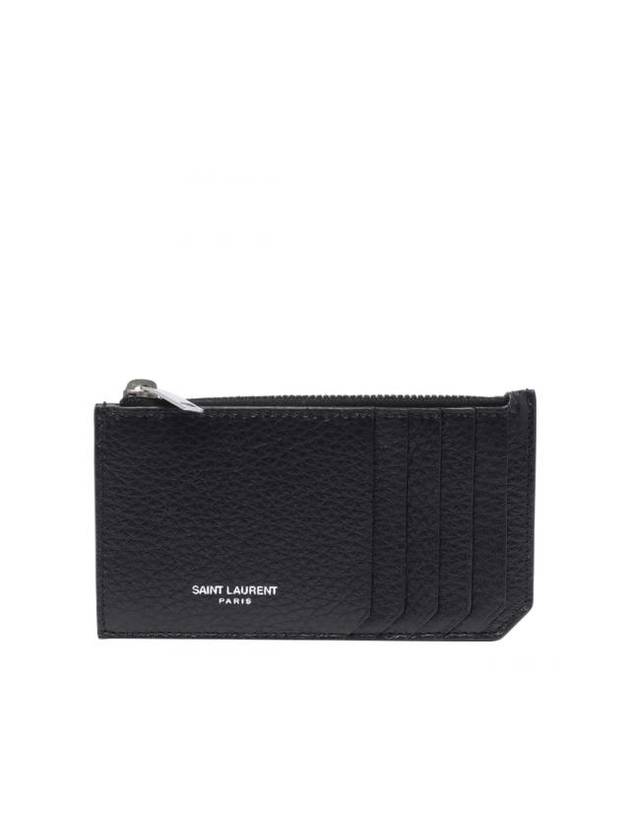 Luxury Saint Laurent Trending 2025 Paris Fragment Zippered Leather Card Wallet Black