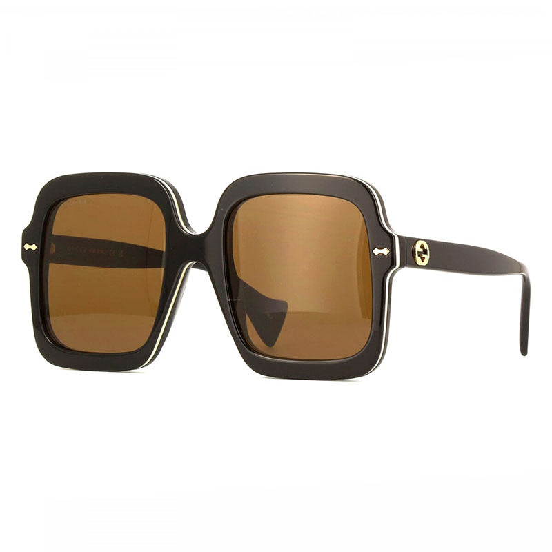 Gucci Sunglasses Square Full Rim, Black Frame and Brown Lens GG1241S001