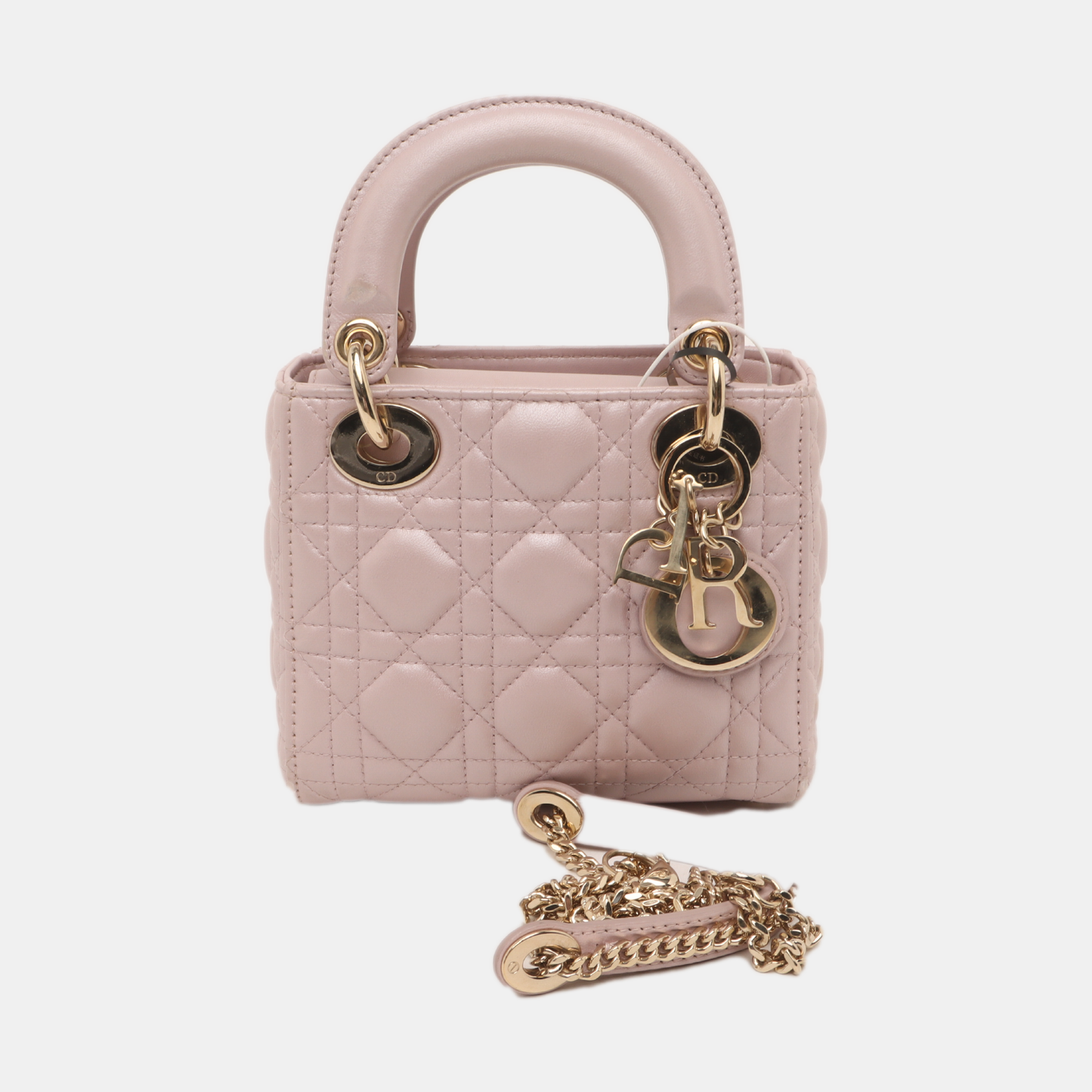 Lady Dior Mini Pearlescent Pink Lambskin Leather Gold HW Chain Strap