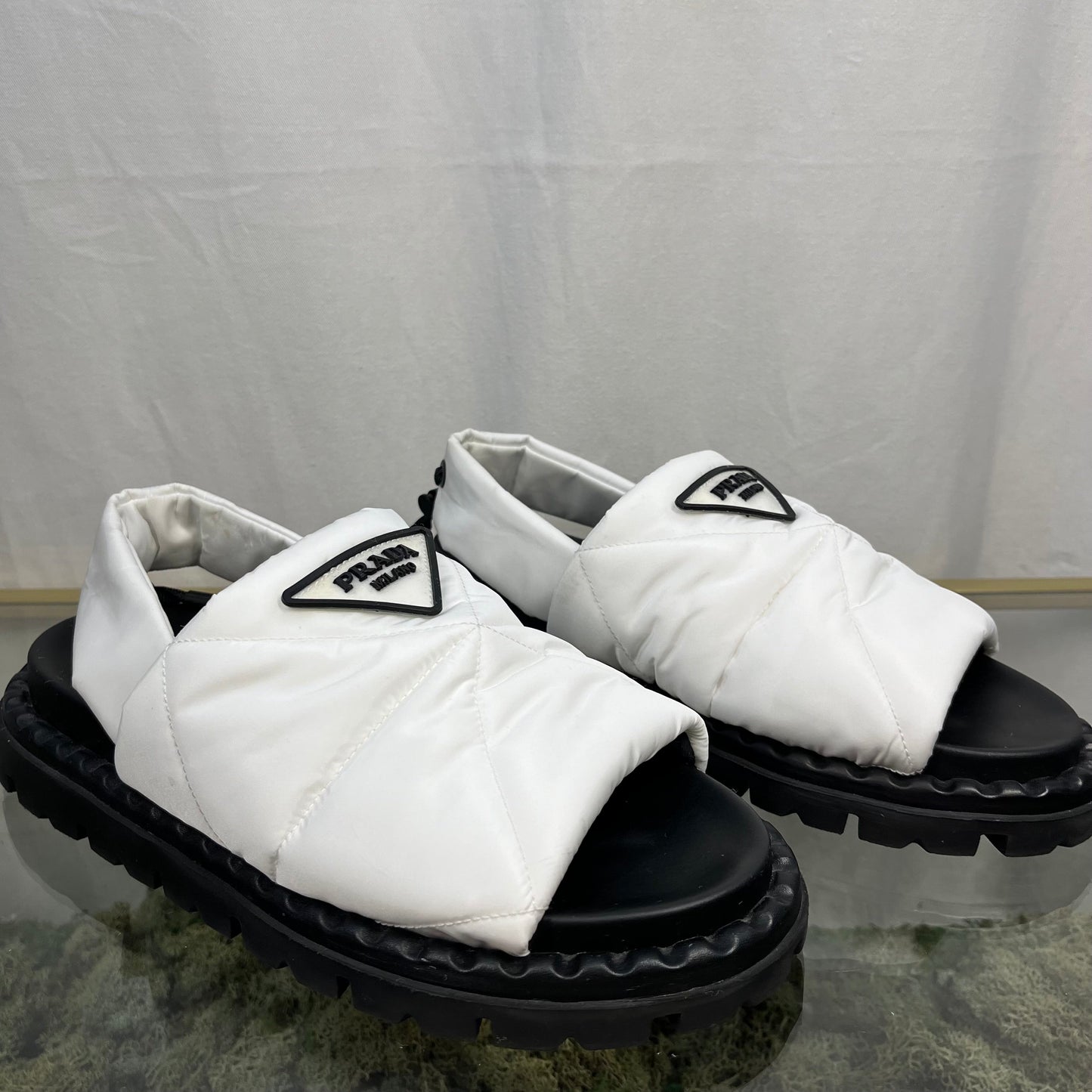 PRADA Padded Nylon White Slingback Sandals SZ 37.5