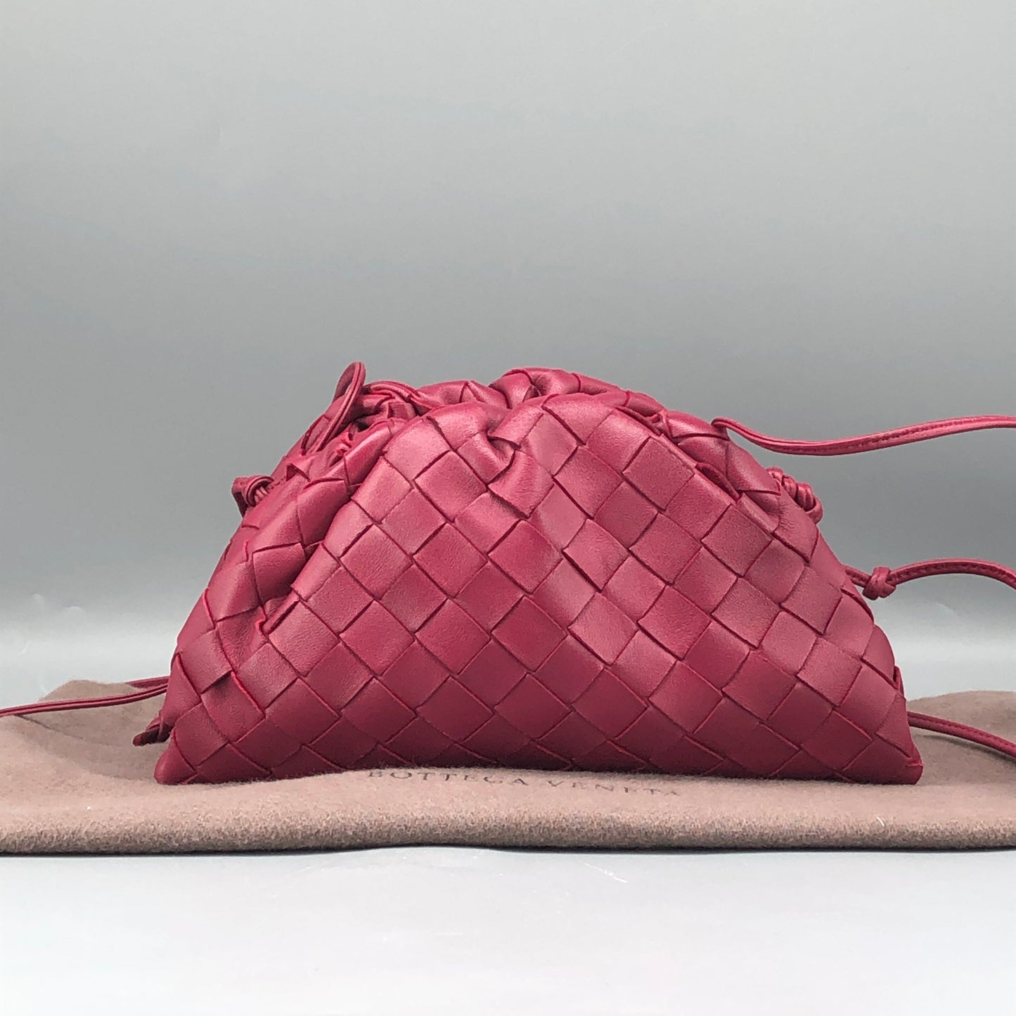 Bottega Veneta Wine Red Intrecciato Woven Mini Pouch Crossbody Bag