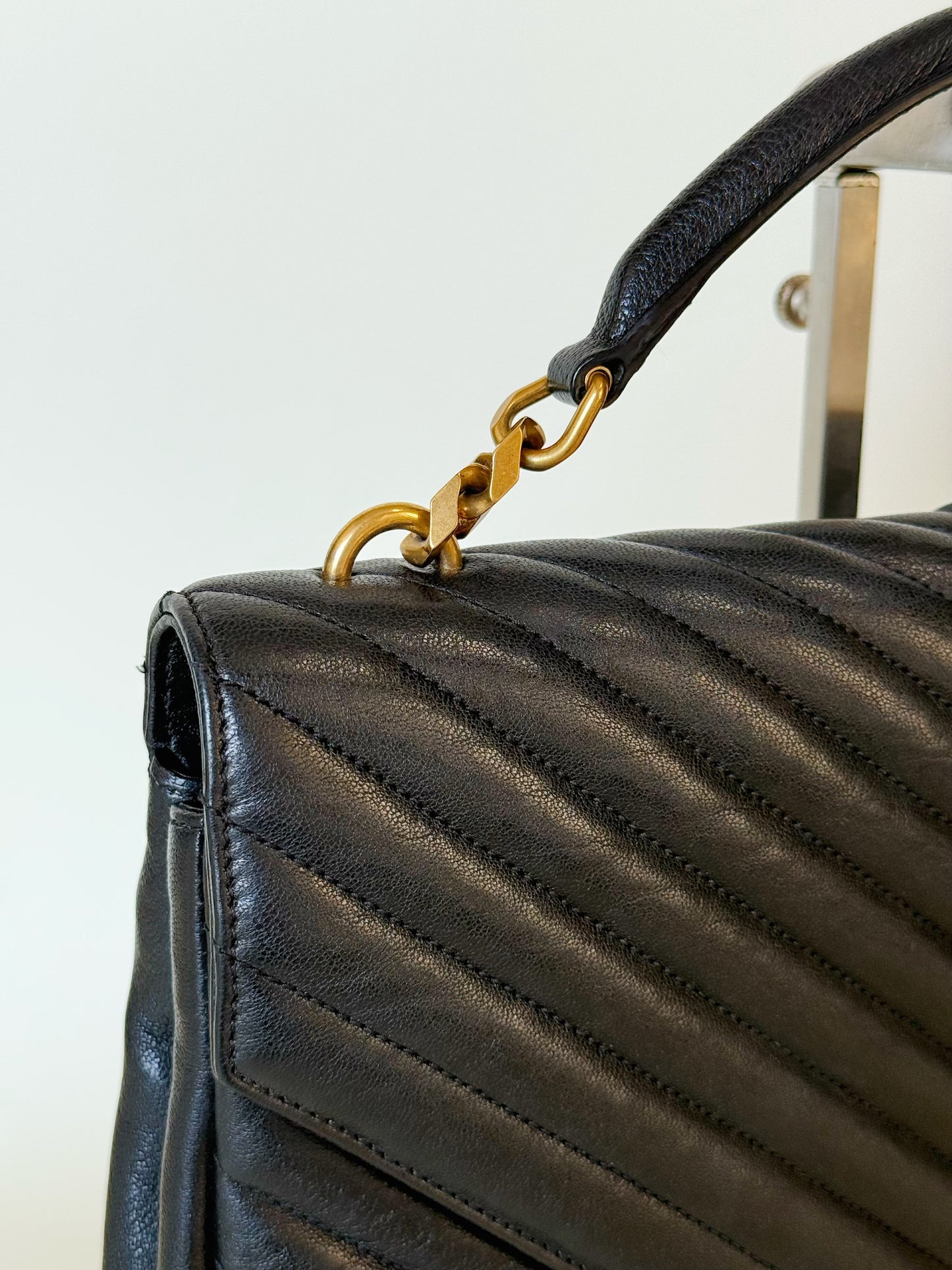 Saint Laurent Grain De Matelasse chevron monogram Stachel (Bundle with Louis Vuitton Clutch)