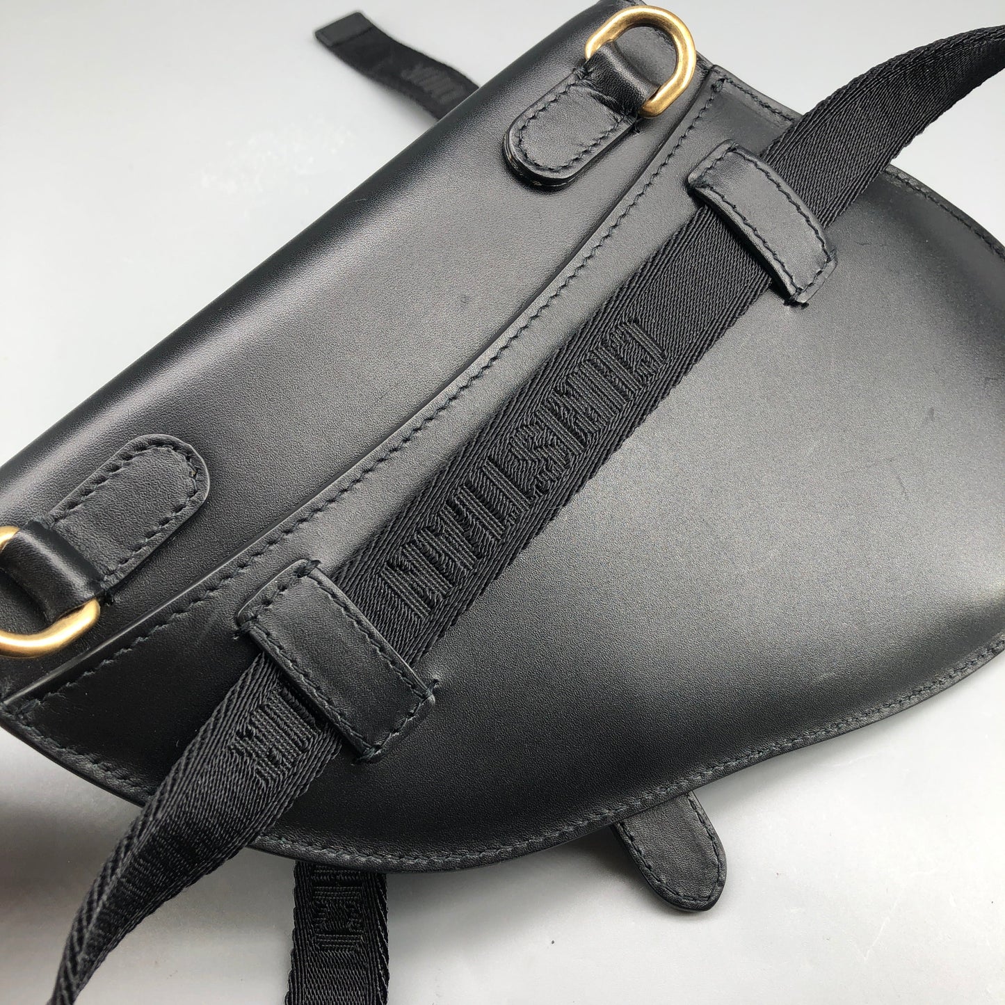 Christian Dior Smooth Black Leather Saddle Waist Belt Bag
