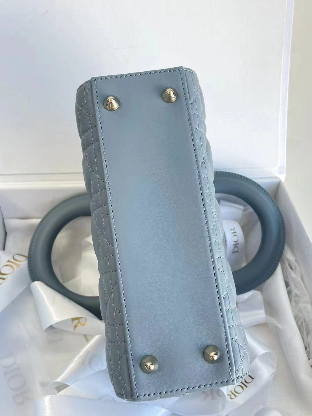 Lady Dior Small My Abcdior Pale Blue Lambskin Cannage Leather