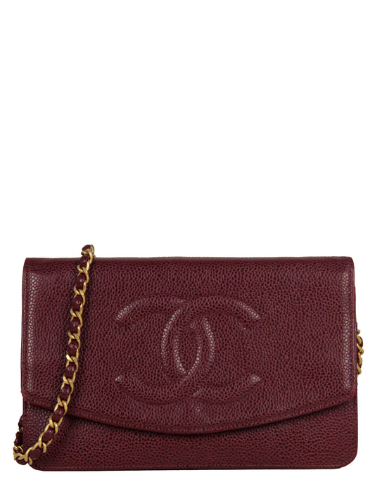 Chanel Red Caviar Timeless CC Wallet on Chain WOC Crossbody Bag