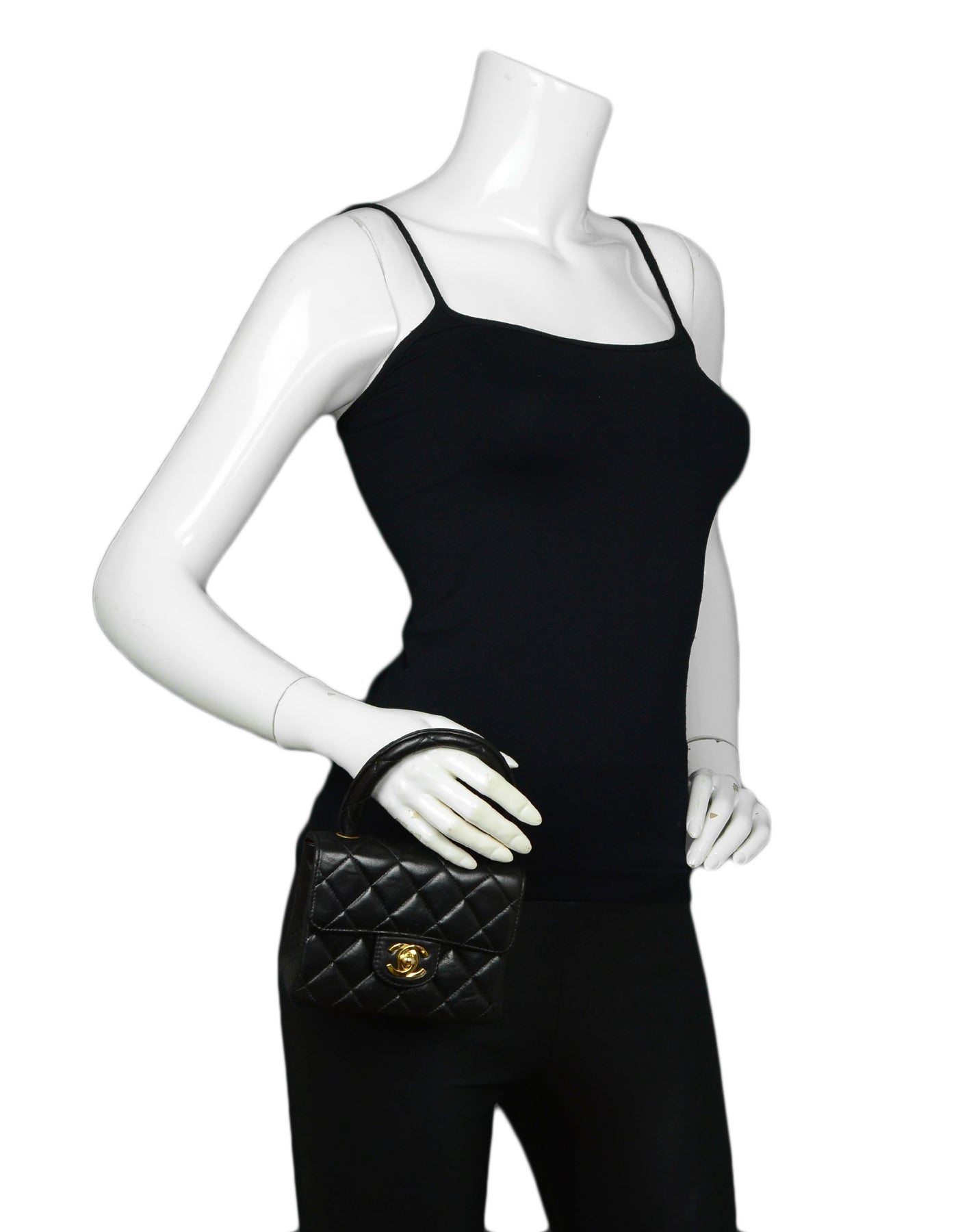 Chanel '90s Black Lambskin Leather Quilted Micro Mini Kelly Flap Bag