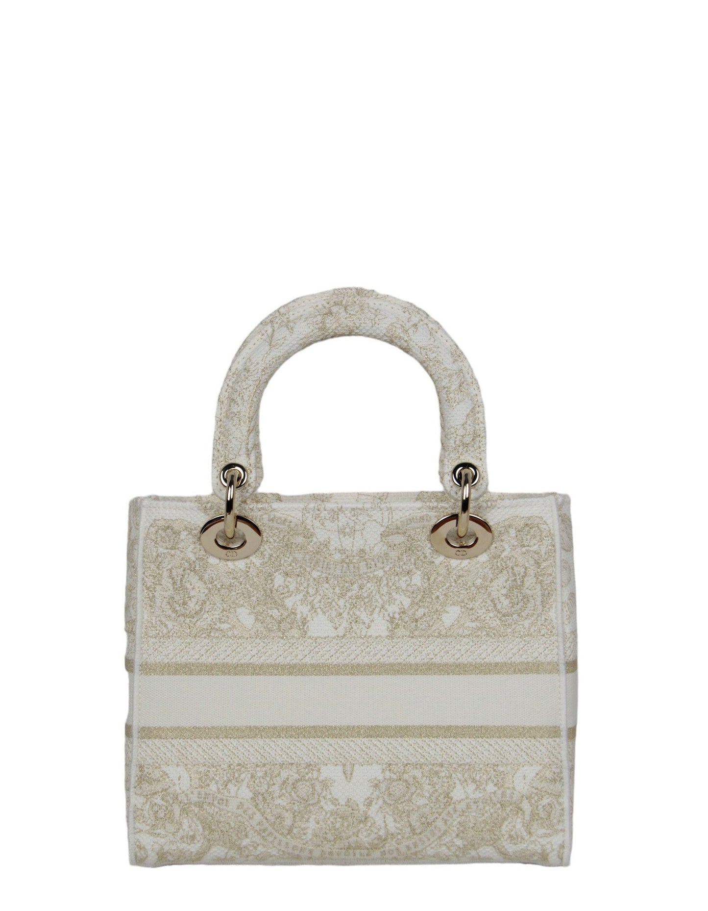 Christian Dior 2023 White/Gold Embroidered Canvas Medium Lady Dior