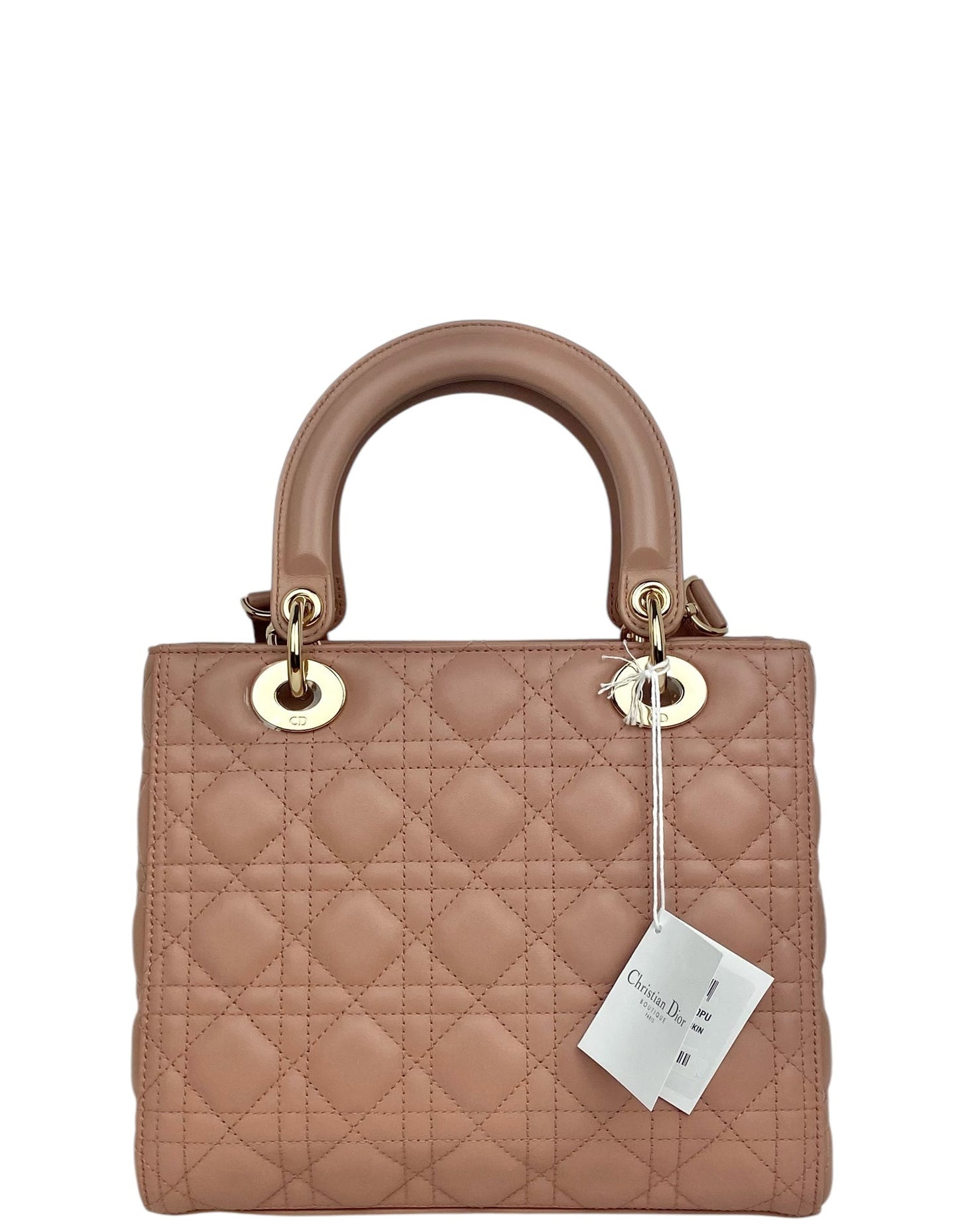 Dior Beige Leather Cannage Quilted Medium Lady Dior
