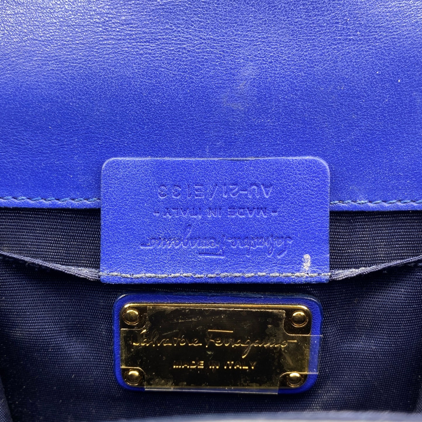 Salvatore Ferragamo Vara Bow Patent Leather Shoulder Bag Royal Blue