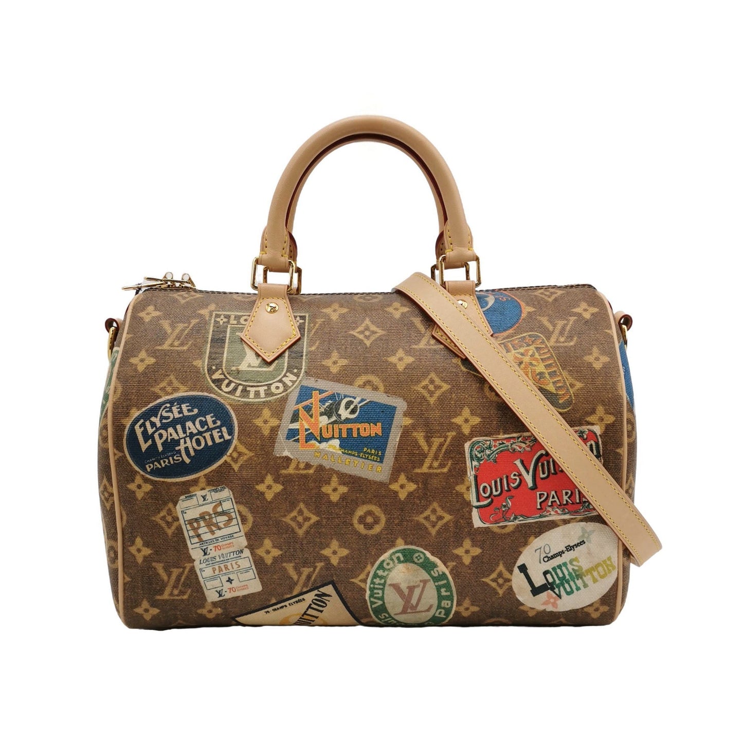 Louis Vuitton Speedy 30 Bandouliere Monogram Hotel Labels