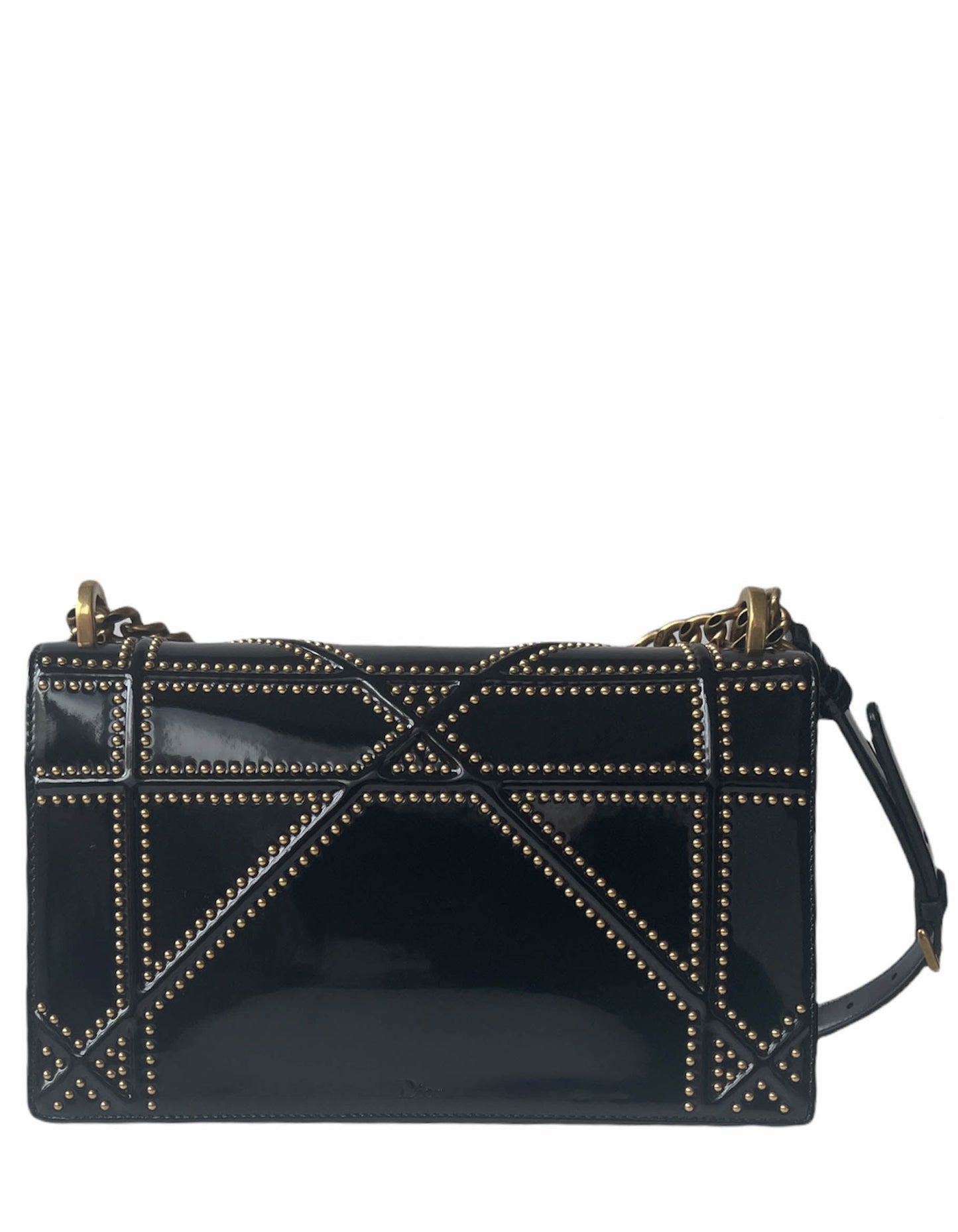 Christian Dior Black Patent Leather Studded Medium Diorama Flap Bag
