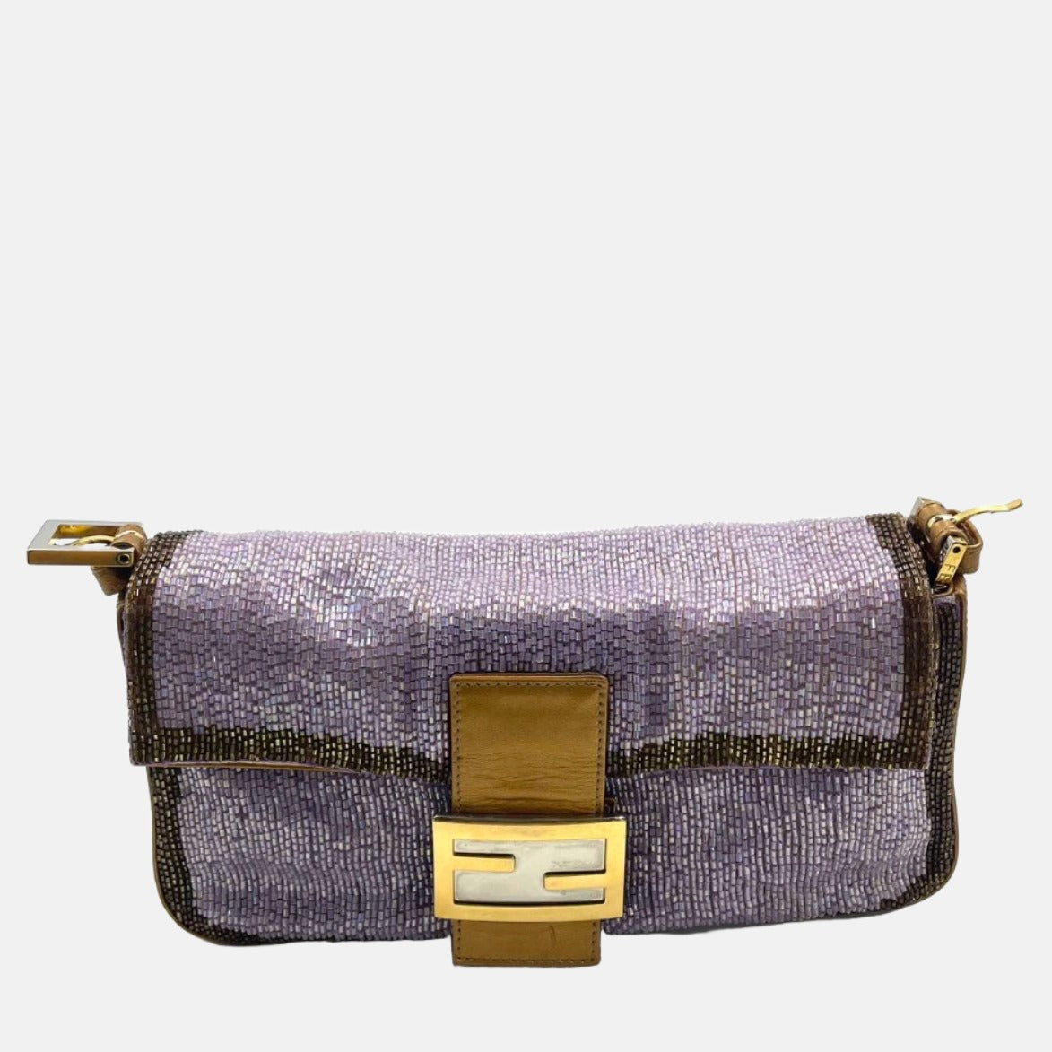 FENDI Baguette Lilac Purple Glitter beads and Gold Leather