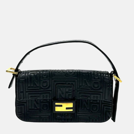 Fendi Baguette 1997 Re-edition 3D Embossed Black Leather Shoulder bag