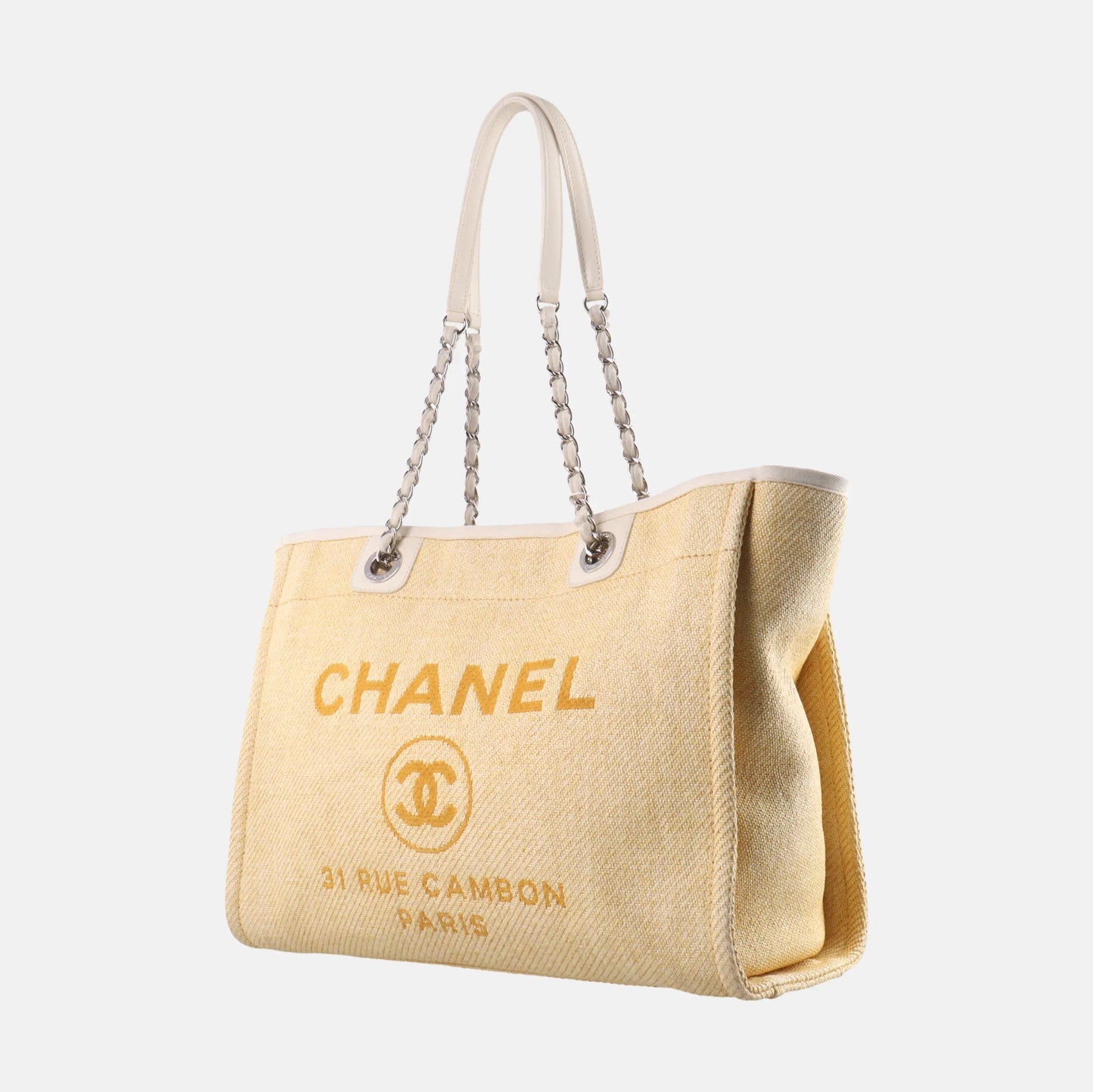 Chanel Deauville Tote 2013 Yellow Denim Leather Trim Small