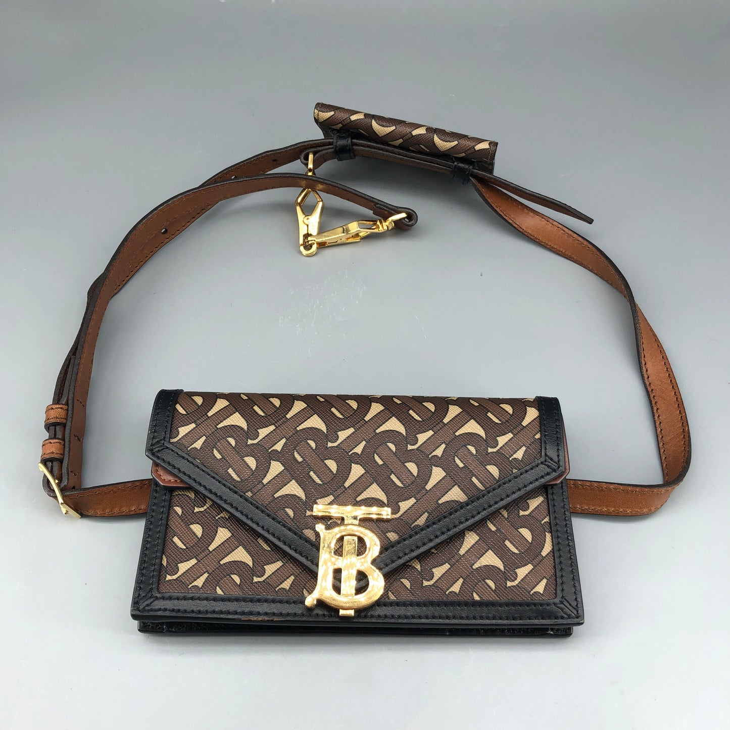 Burberry TB Monogram Canvas Waist Belt Fanny Pack Brown