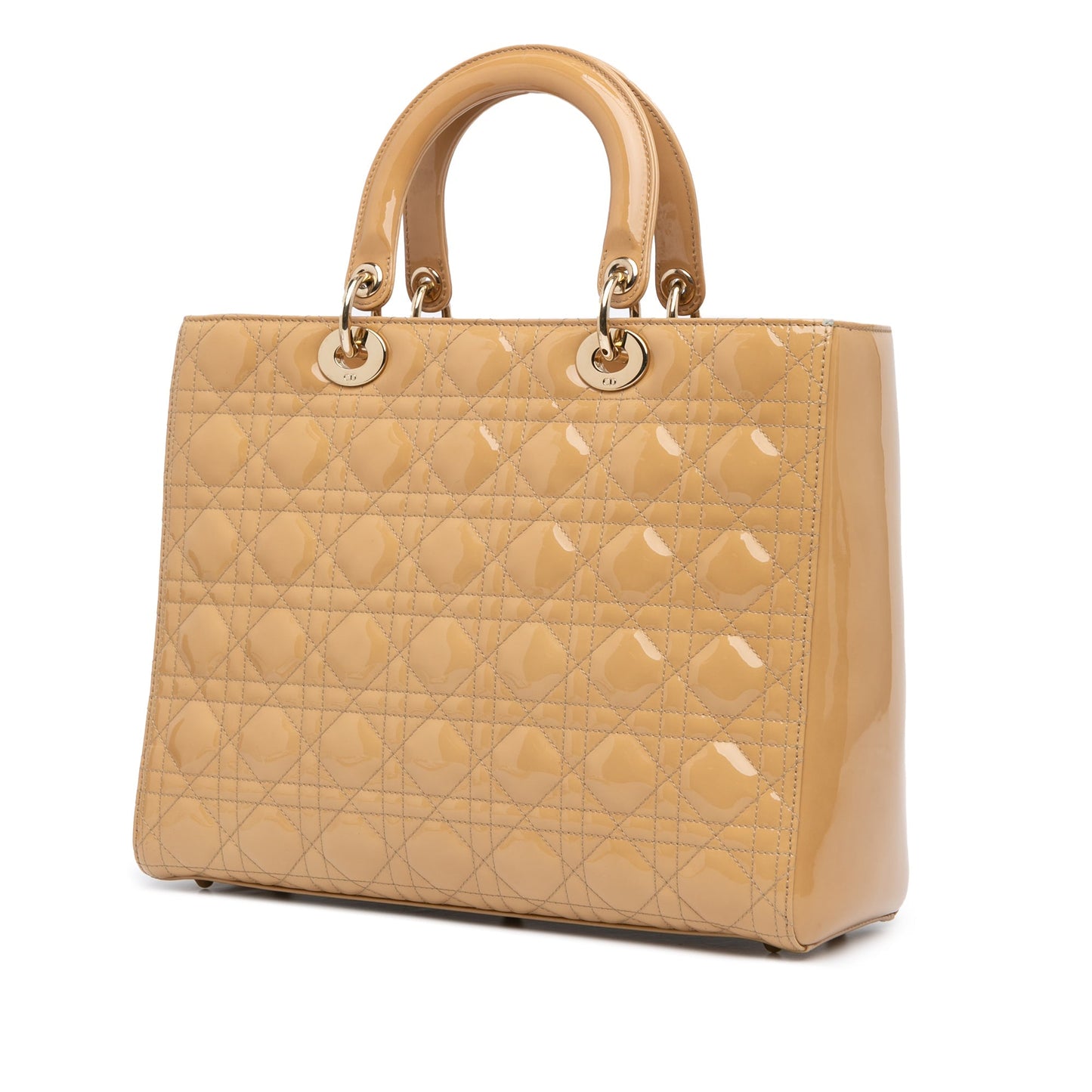 Brown Dior Large Patent Cannage Lady Dior Satchel