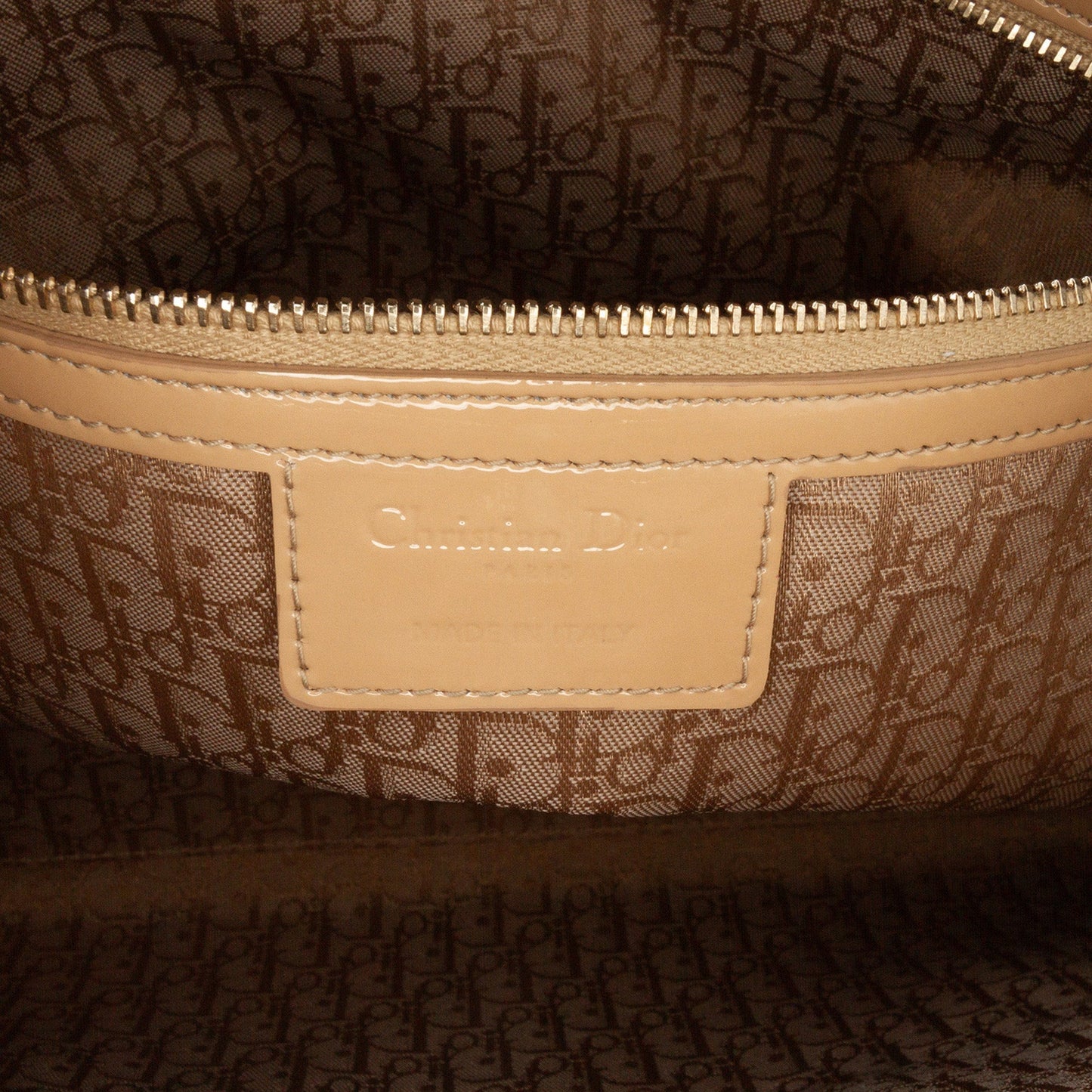 Brown Dior Large Patent Cannage Lady Dior Satchel