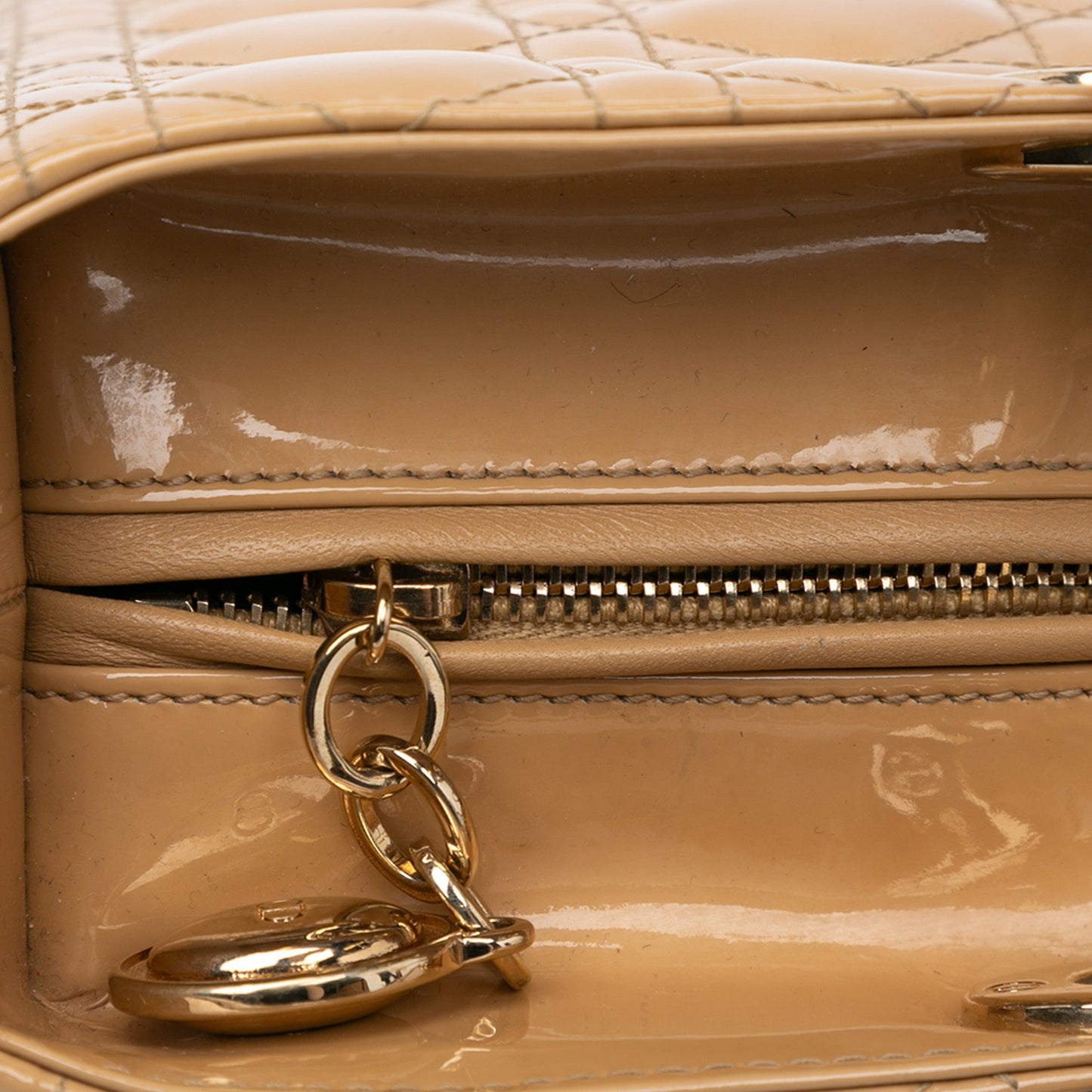 Brown Dior Large Patent Cannage Lady Dior Satchel