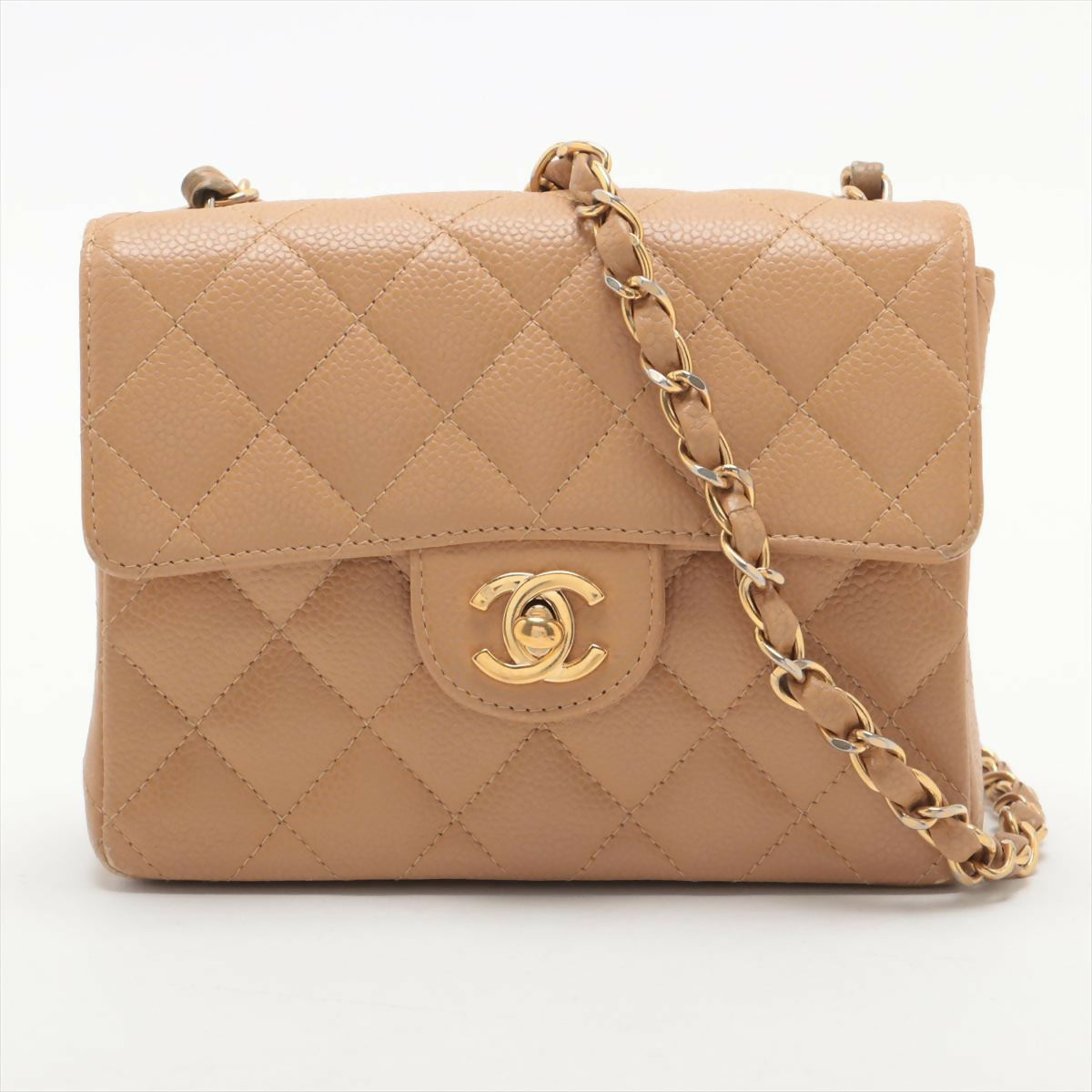 Chanel  Beige Caviar Mini Classic Square Flap Shoulder Bag