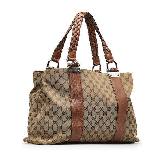 Gucci Bamboo Tan Leather Canvas Tote