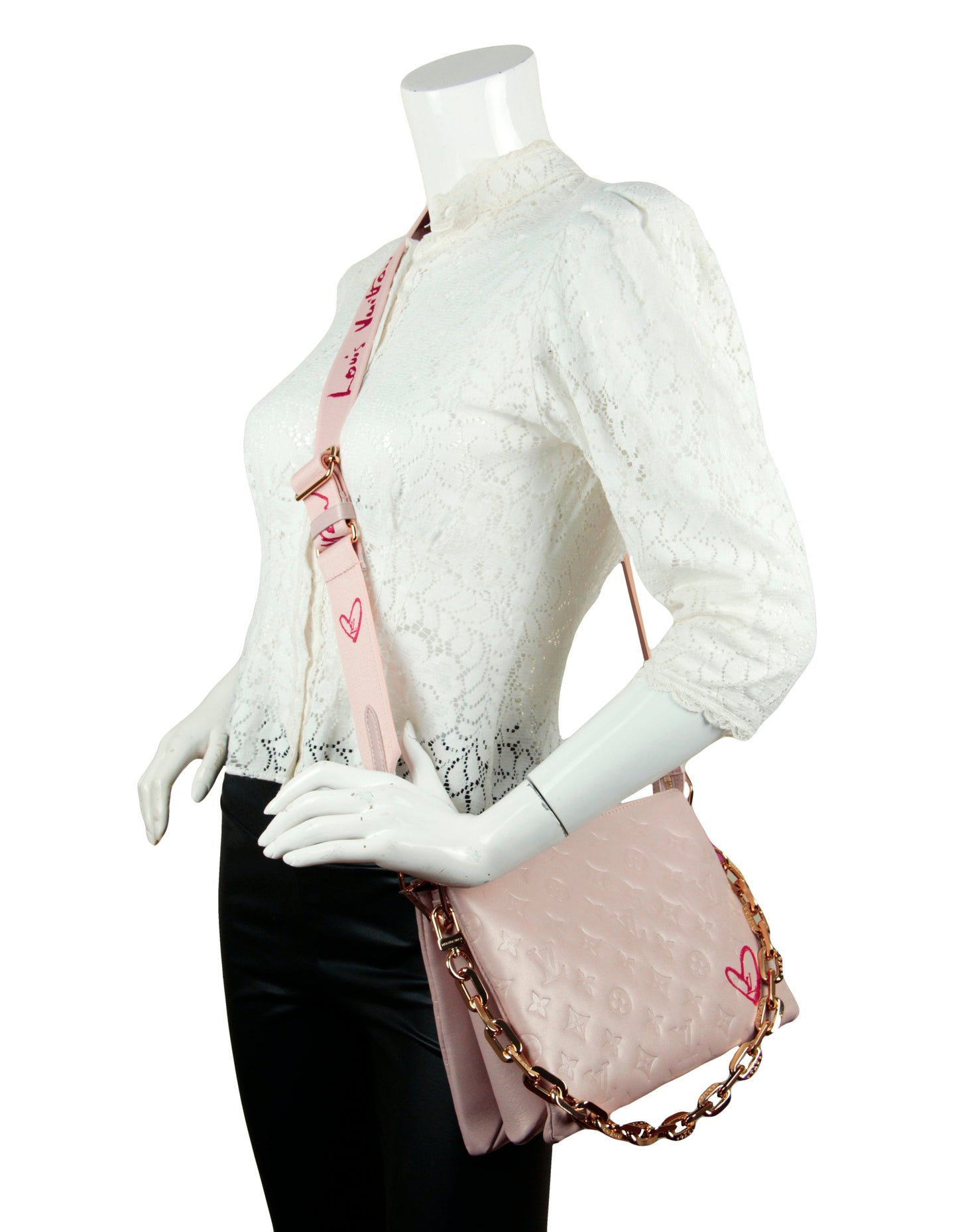 Louis Vuitton Metallic Dragee Pink Lambskin Embossed Monogram Fall In Love Coussin PM