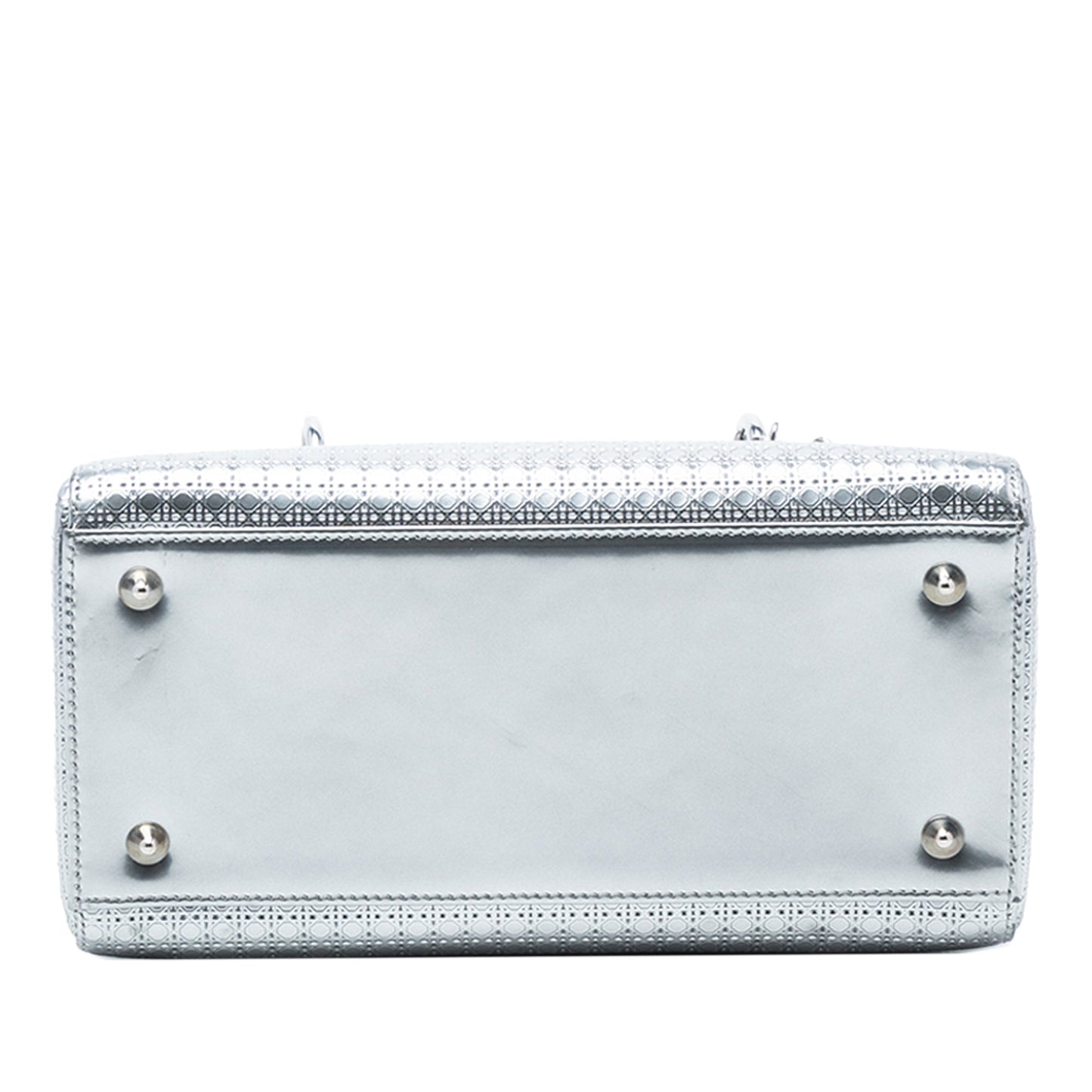 Silver Dior Medium Metallic Patent Microcannage Lady Dior Satchel