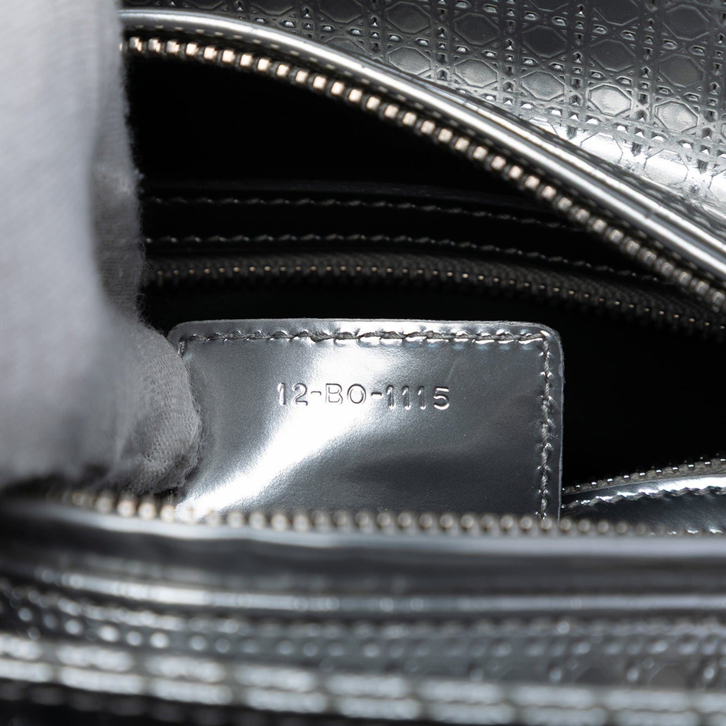 Silver Dior Medium Metallic Patent Microcannage Lady Dior Satchel